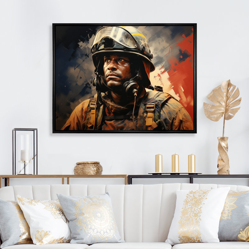 " Fireman Portrait III ", Black Floater Framed, 24" H x 32" W x 1" D