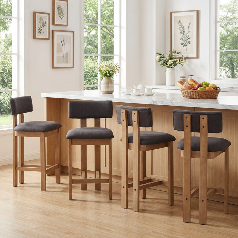 Upholstered Stool With Solid Wood Frame, Charcoal