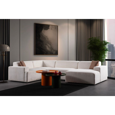 Élégant canapé d'angle, blanc, 86,6 x 133,9 x 57,1 pouces | Structure en bois durable et en carton, tissu 100% polyester, dossier fixe | Mousse confortable 28 pouces, facile à nettoyer | Design moderne pour le salon et les espaces familiaux, élégant et fonctionnel