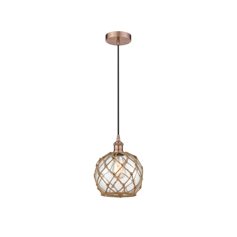 Luminaire suspendu simple à 1 lumière Haytham, Clair/Brun, Cuivre antique