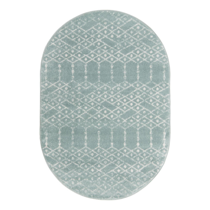 Sierra Geometric Area Rug, Oval 4' x 6', Aqua