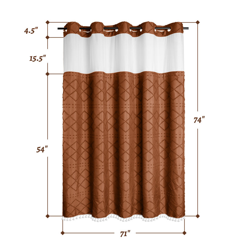 Shorey Geometric Tassel Shower Curtain with Liner Included, 74"H x 71"W, Terracotta