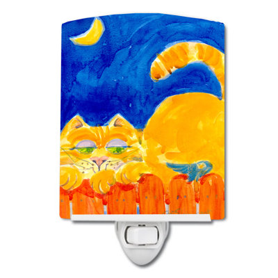 Big Tabby Cat on the Fence Ceramic Night Light