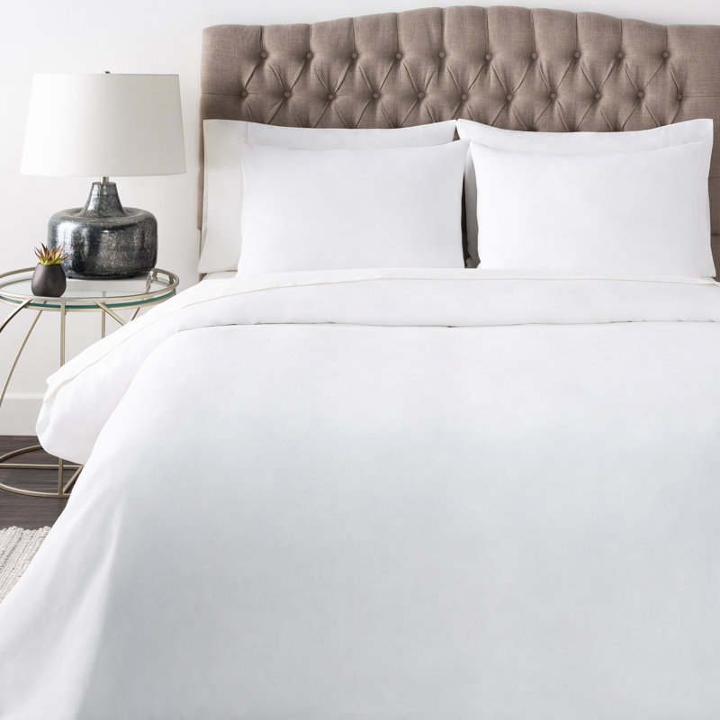 Ensemble de housse de couette en mélange de lin Rupen, Housse de couette double / grand et 2 taies décor, Blanc