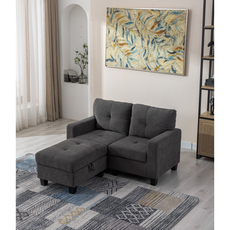 57" Wide Modular Sofa Loveseat with Ottoman, Dark Gray Polyester