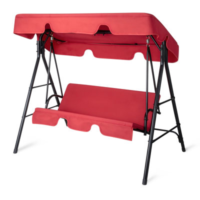  2-Person Metal Patio Porch Swing Set With Cushion And Adjustable Canopy In Red