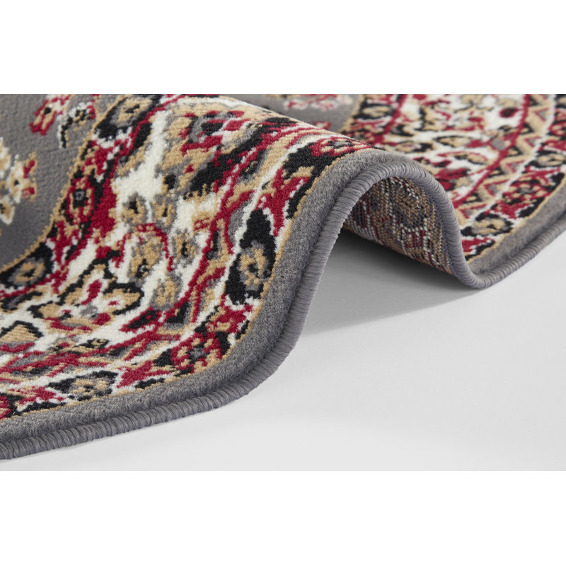 Zabul Tufted Red/Grey/Oak Rug, Round 140cm