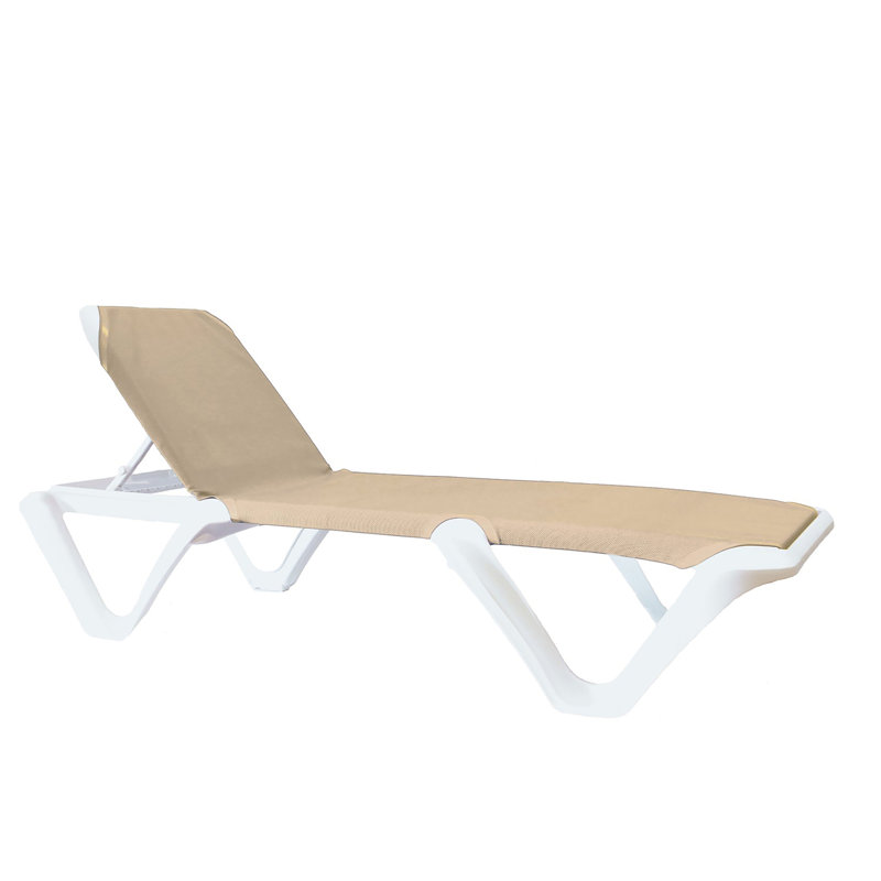 Chaise longue inclinable Nautical, Beige, Blanc