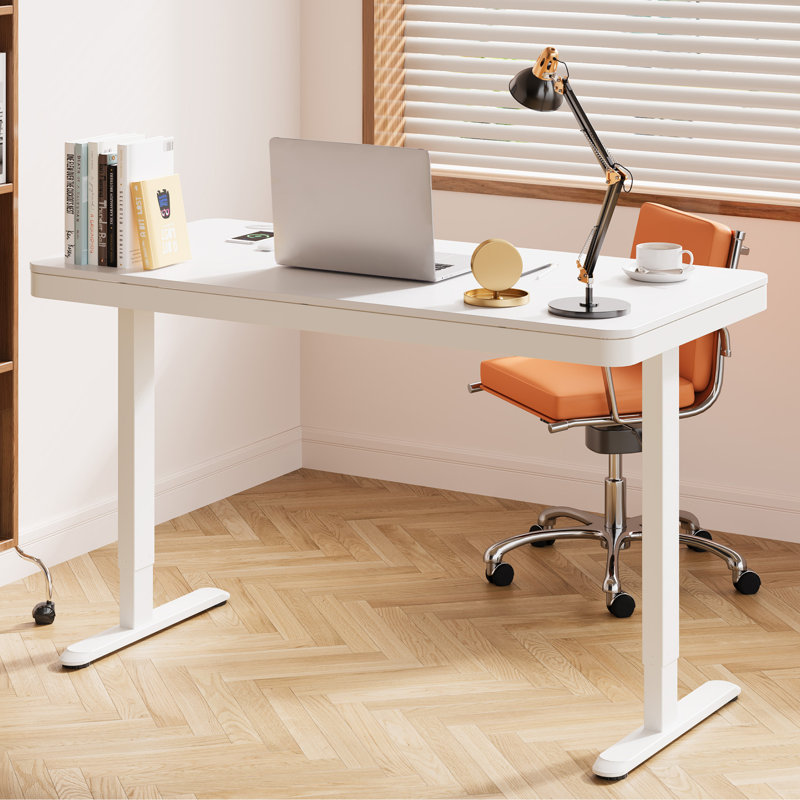 Adjustable Height Steel Standing Desk, White, 46.5" H x 55" W x 28" D