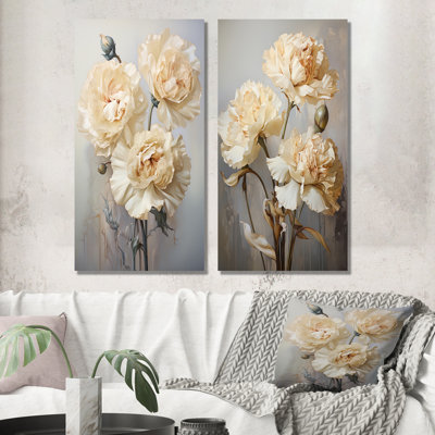 Minimalism Carnations And Bud - Carnations Wall Art Living Room Set Of 2