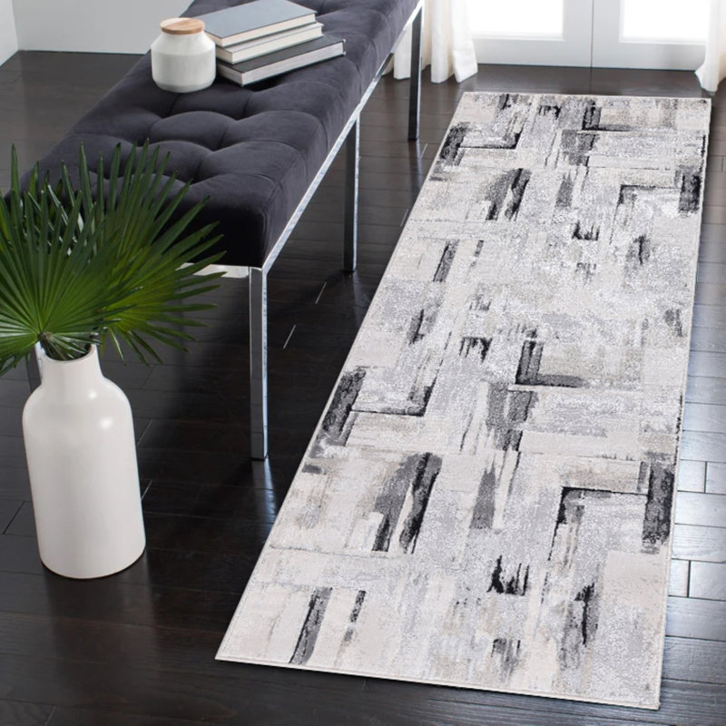 Figueroa Collection Abstract Gray/Black Neutral Area Rug, Runner 2'6" x 7'8"