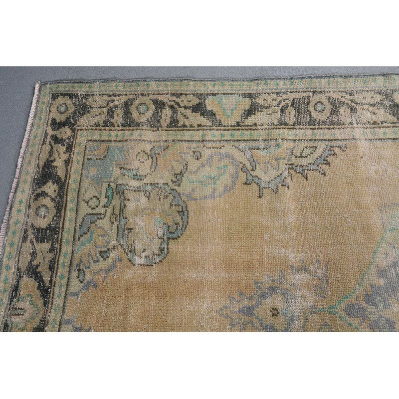 Grand tapis turc Oushak authentique idéal pour une utilisation en salon en Anatolien discret avec une touche de vert