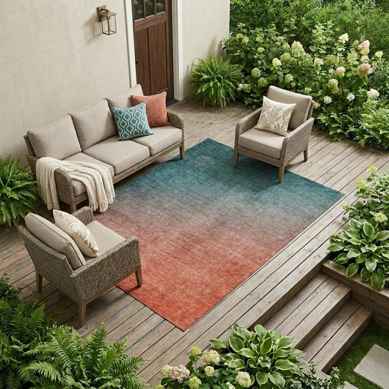 Tapis intérieur antidérapant 8 pi x 10 pi gris et rouge orange