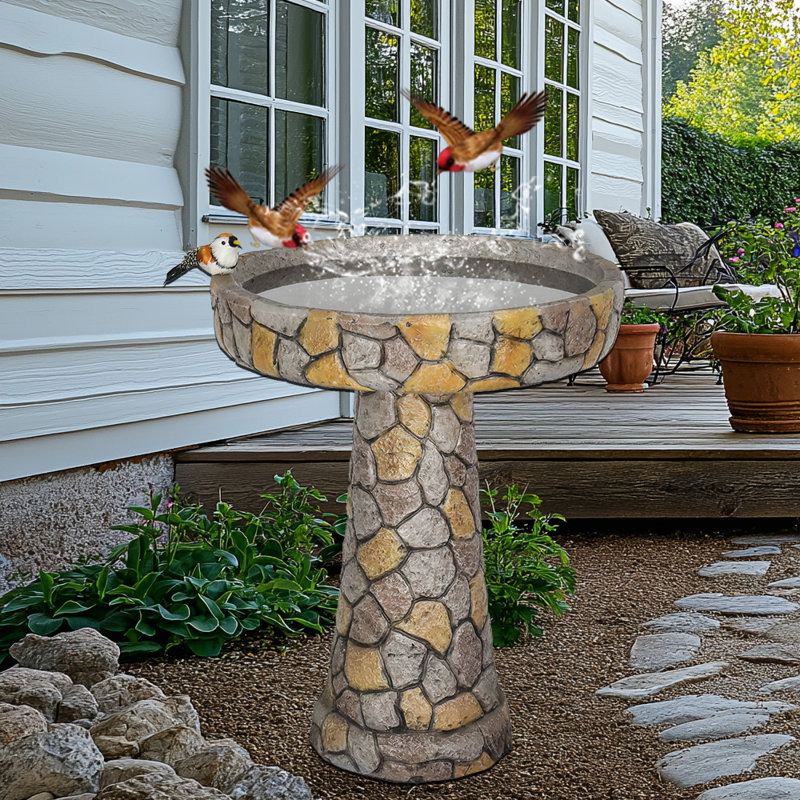Outdoors Garden Concrete Bird Bath Decor, Bird Bath Feeder Bowls With Bird Bath Basin Water Feature For Outside Garden Patio Yard Backyard