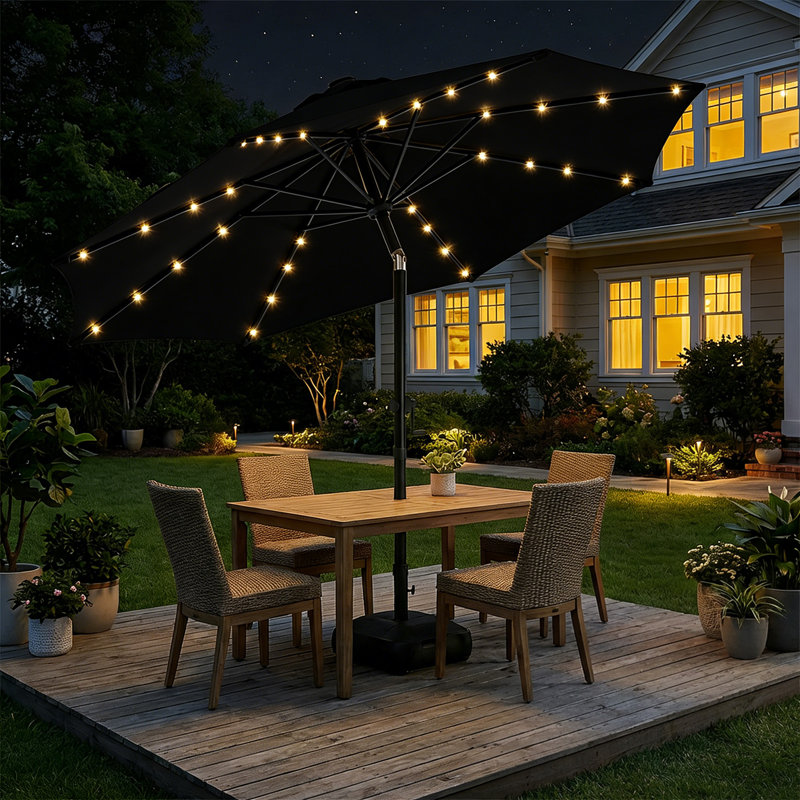 Parasol solaire à DEL avec base et bouton-poussoir, Gris, H 100 po x l 108 po x P 108 po