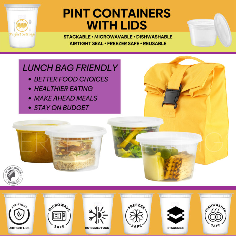 Clear 16oz Plastic Meal Prep Containers with Snap Lids, Set of 40