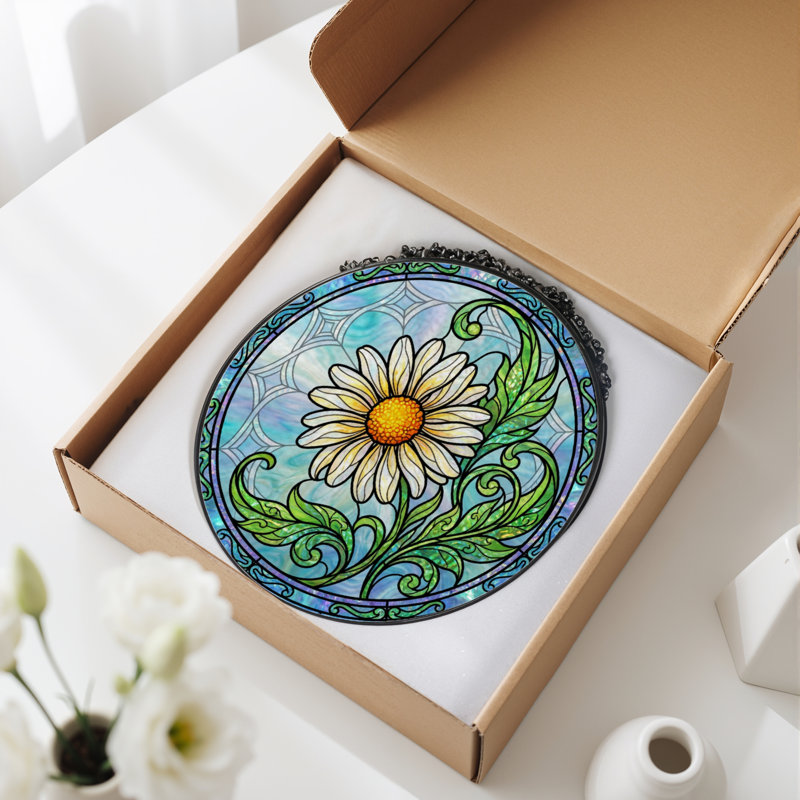 Panneau de vitrail à fleurs 12 "H Daisy, H 12 po x l 12 po