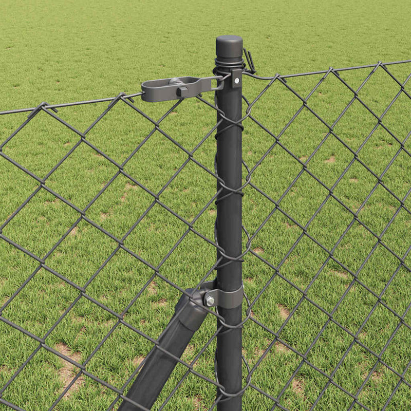 Vidaxl Chain Link Fence With Posts Steel, Grey, 100cm H x 1000cm W x 3.2cm D