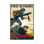 WWI Poster of Marines Charging into Battle Behind the American Flag 1 Piece Wrapped Canvas Wall Art-1182041277