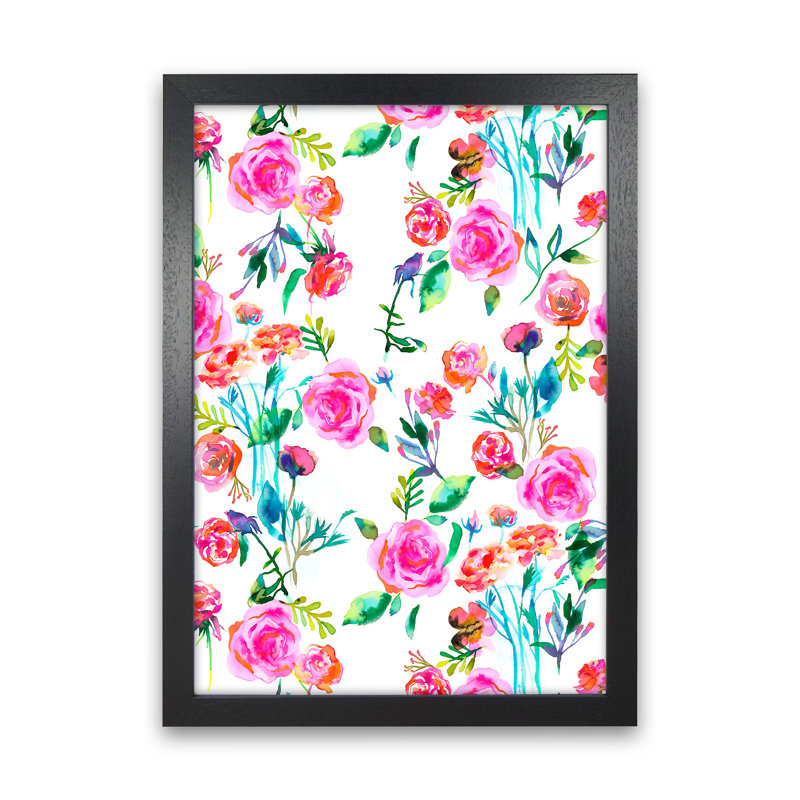 Roses Bouquet Pink - Print, 63cm H x 46cm W x 3cm D, Black Framed