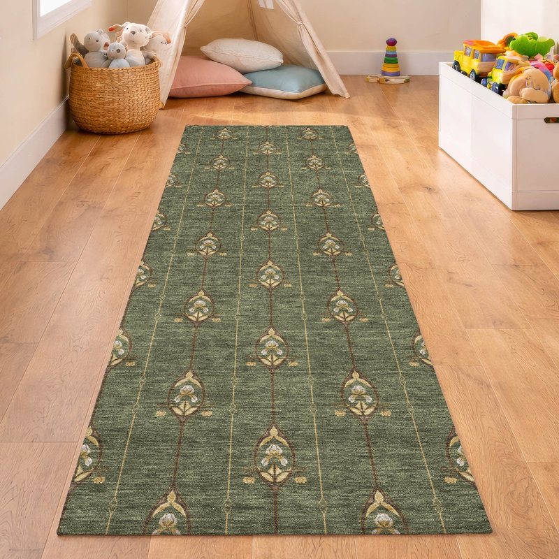 Tapis intérieur / extérieur lavable à la machine pour enfants ACN2691, Olive, Tapis de couloir 2 pi 3 po x 7 pi 6 po