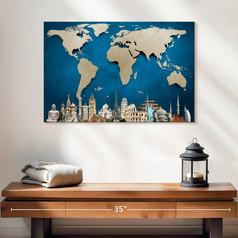 Ocean Blue World Map Canvas Print, 16" H x 24" W x 1.25" D