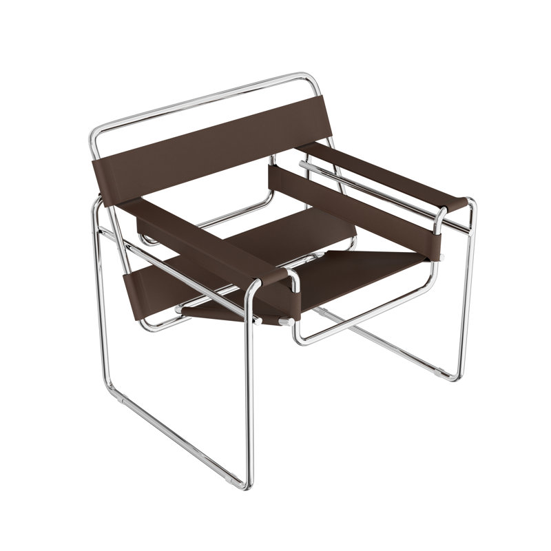 Fauteuil d'appoint Torvehallerne avec structure en acier inoxydable - Design moderne, sièges confortables, Similicuir brun
