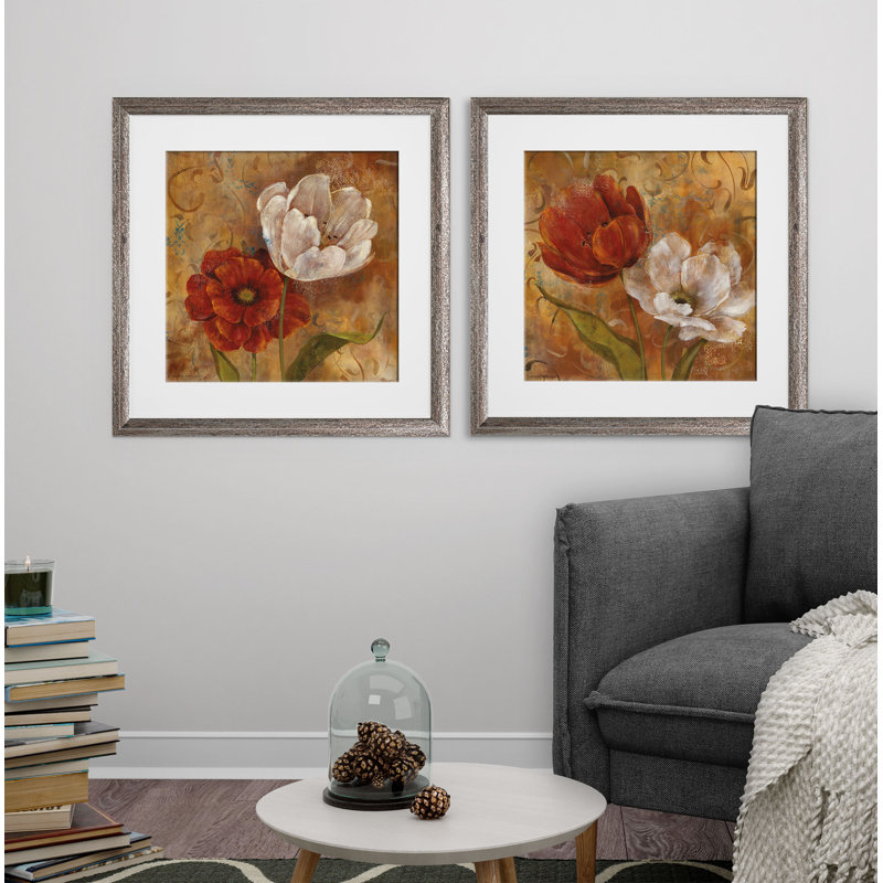 «Flower Duet», ensemble de 2 reproductions encadrées, Cadre brun