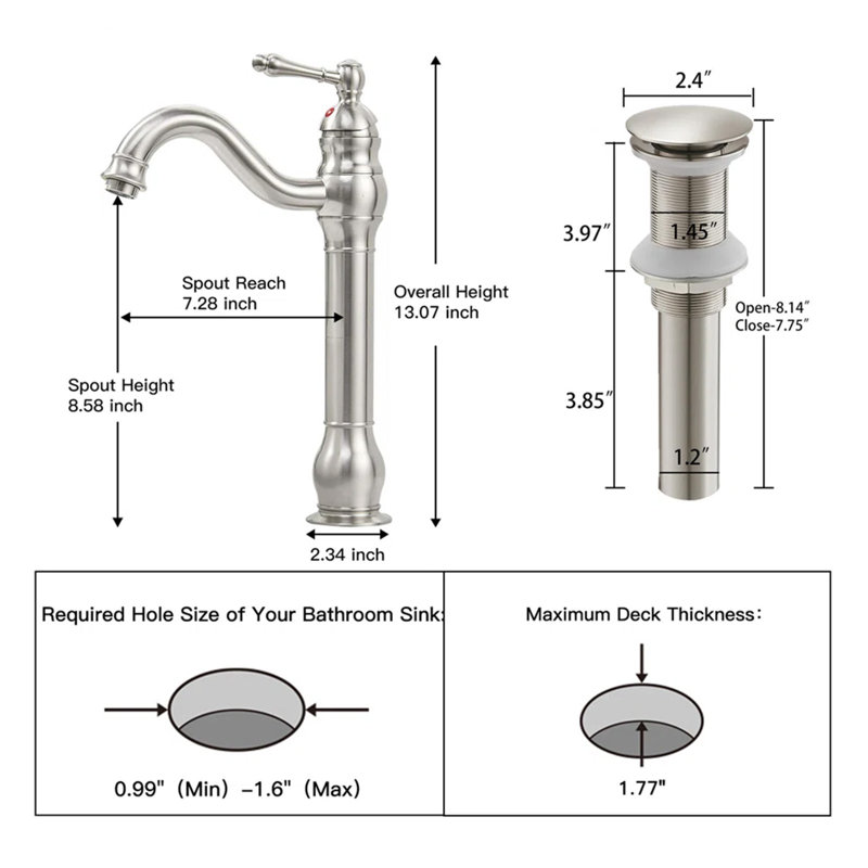 Brushed Nickel Single Handle High Arc Vessel Faucet with Pop-Up Drain