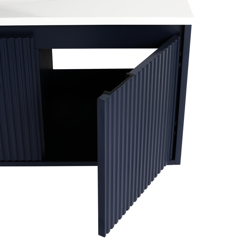 Meuble-lavabo mural bleu marine en résine en forme de goutte de 48 po Classic, Marine