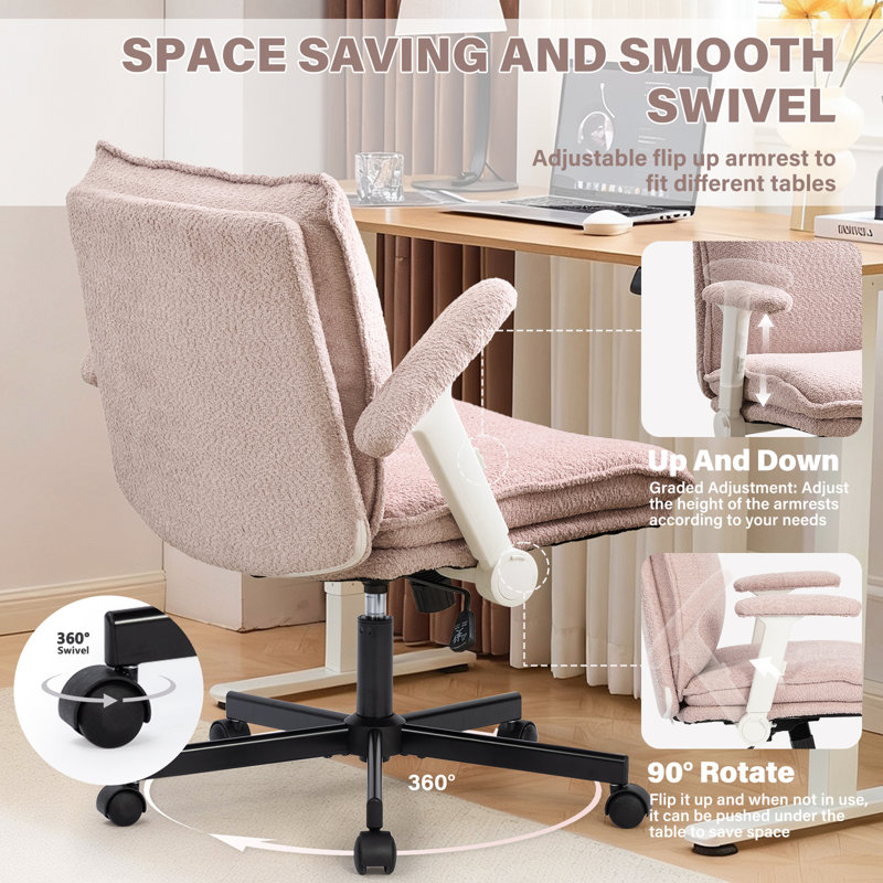 Modern Teddy Cross legged  Office Chair With Flip&Up Down Adjustable Armrests, Pink