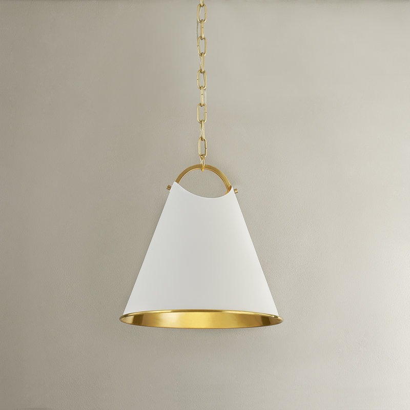 BURNBAY 1 LIGHT PENDANT, Aged Brass, 17.75" H x 13.75" W x 13.75" D