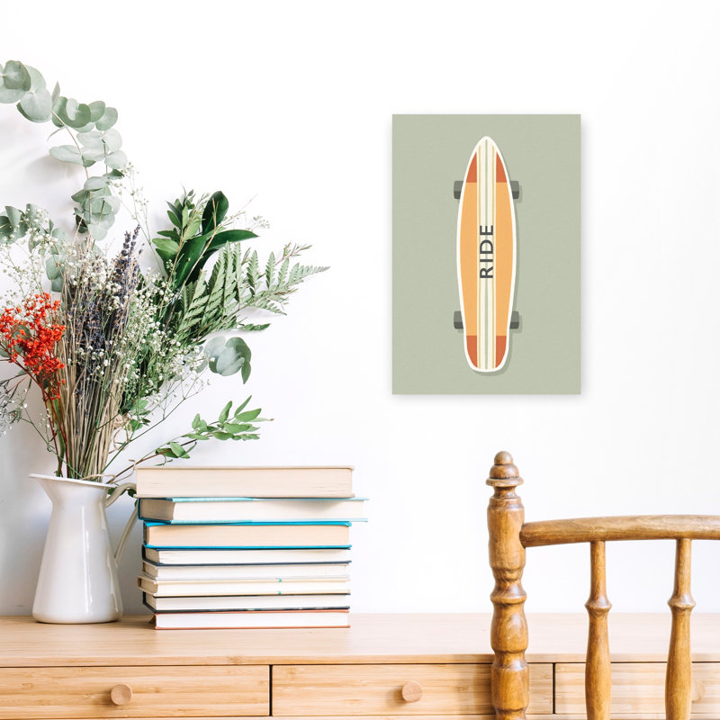 Retro Longboard Ride Classic Minimalist Retro Summer Urban Wall Art Print by Dominique Vari - Wrapped Canvas Print