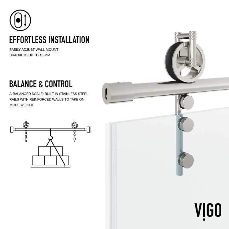 Hamilton 56-60" W x 78" H Sliding Frameless Shower Door with 3/8" Clear Glass, Stainless Steel