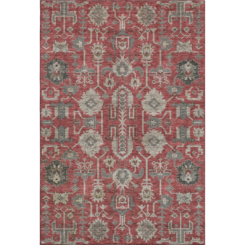 Premium Machine Washable Prisco Red Rug, Rectangle 9' x 12'