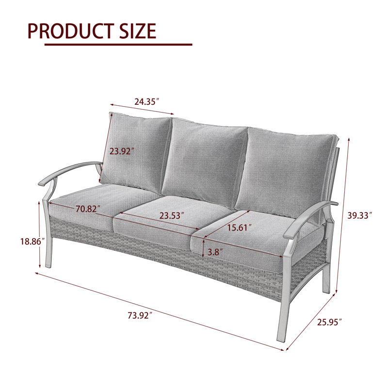 Canapé d'extérieur en métal pour 3 personnes avec coussins Charron, Beige
