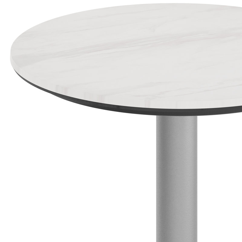 Plateau de table rond rond sans soudure toutes saisons avec base, H 29,5 po x L 23,5 po x l 23,5 po, Faux marbre blanc