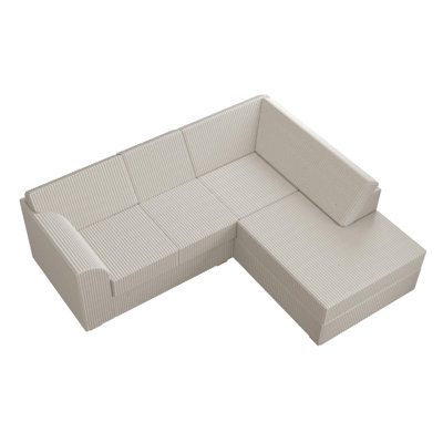 Modo L Shaped Sofa With Corner On The Right, Fixed Back, Jumbo Cord Stone