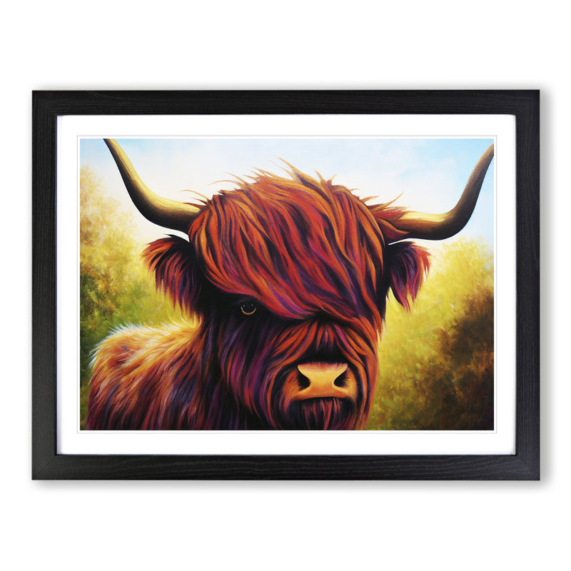 A Highland Cow - Single Picture Frame Print, 25cm H x 34cm W x 2cm D, Black