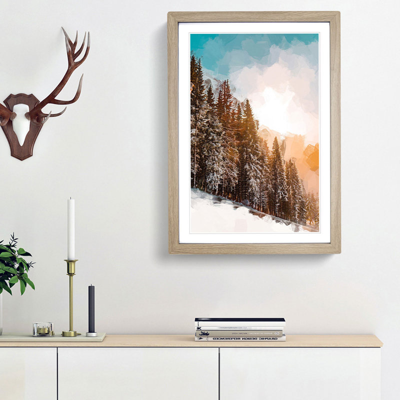 Sunrise over the Forest in Abstract - Picture Frame Graphic Art Print, 36cm H x 27cm W x 2cm D, Oak Framed