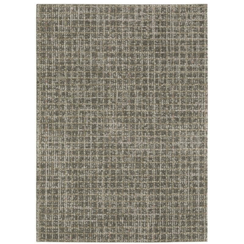 Tapis gris / beige à carreaux, Rectangle 5 pi 3 po x 7 pi 6 po