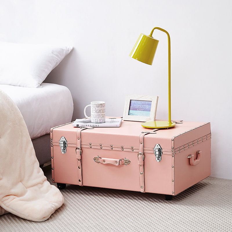 Texture Brand Designer Trunk with Wheels - Faux Leather, Rose Quartz
