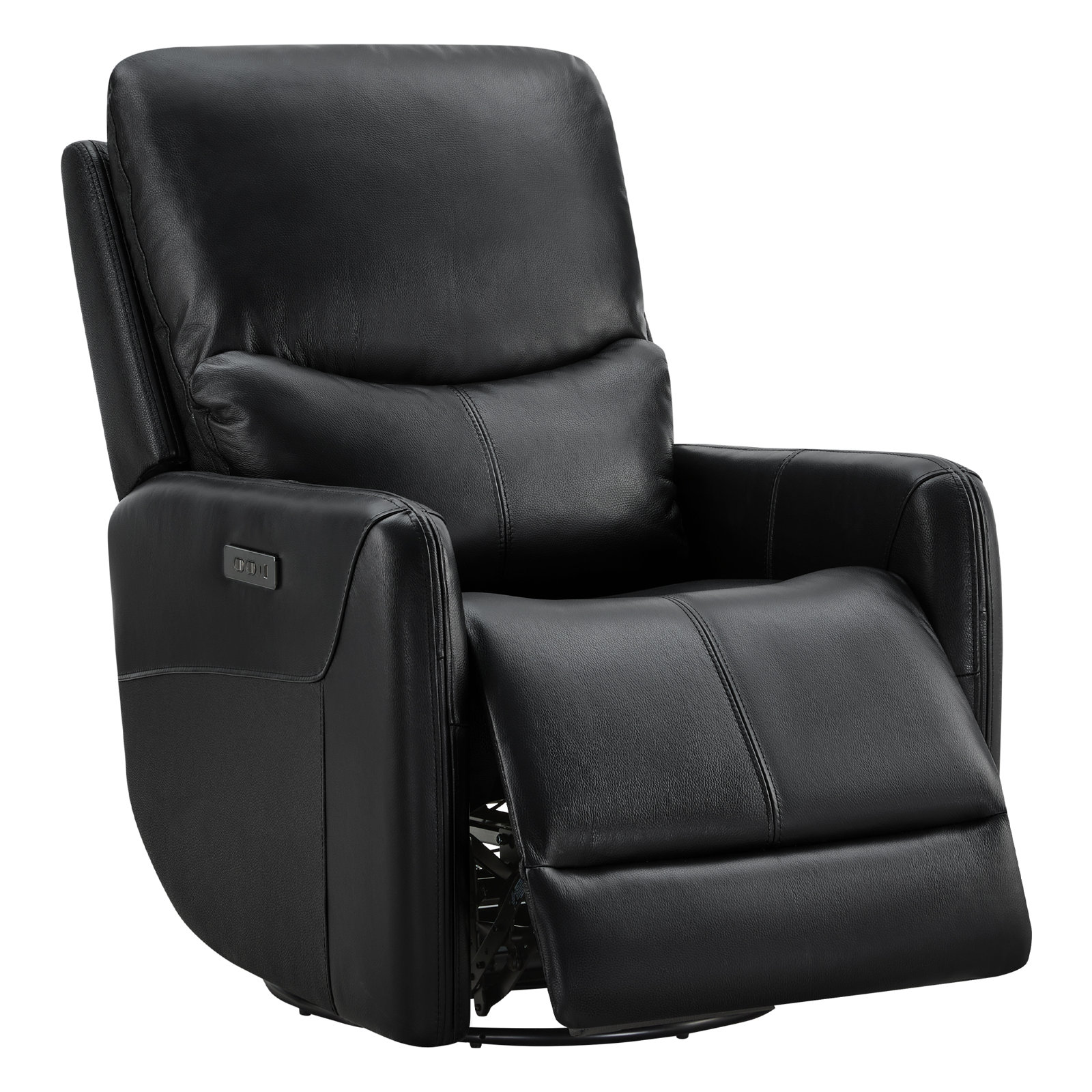 Genuine Leather Swivel Power Recliner, Florida Black