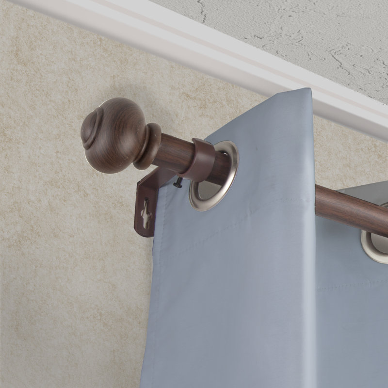 Dark Walnut Steel Adjustable Curtain Rod with Ball Finials