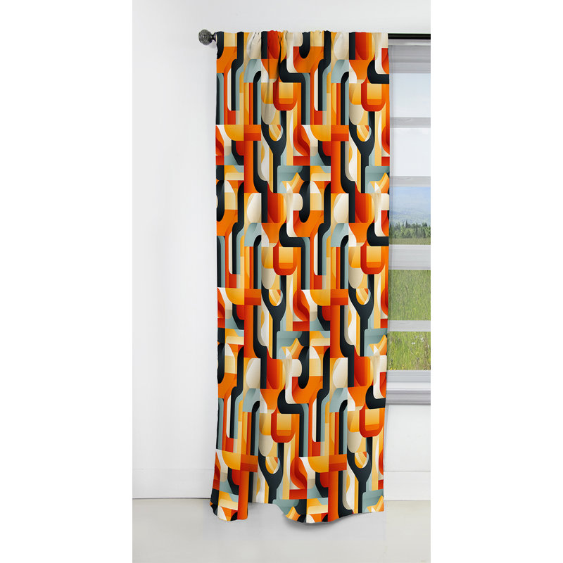 Motif de mosaïque rustique orange et bleu I - rideau occultant géométrique abstrait - 1 panneau, L 52 po x L 63 po