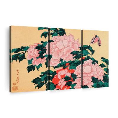 «Pivoines et fleurs», 3 pièces