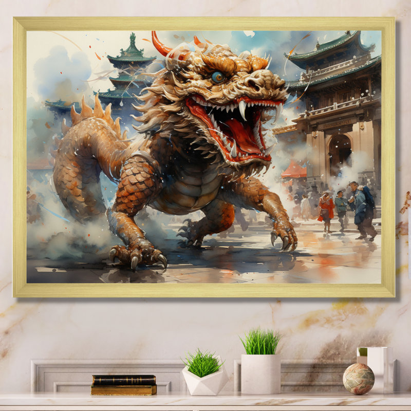 Snead China Art Golden Dragon I sur impression sur toile, H 24 po x l 32 po x P 1 po, Encadrement doré