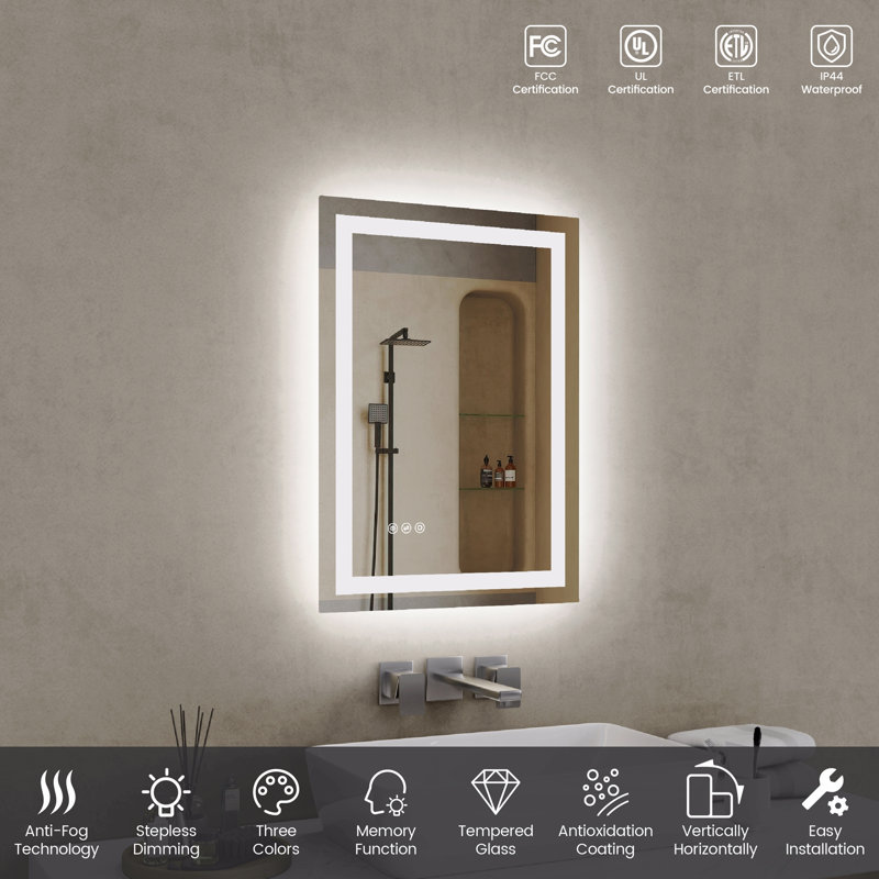Miroir de salle de bain Led, 20 po x 28 po