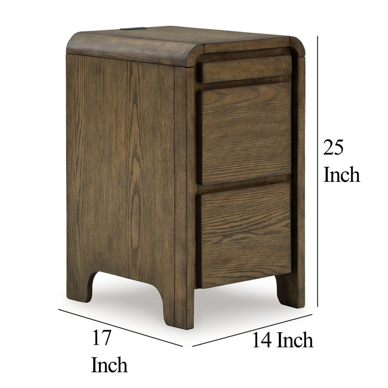 Light Brown Wood Rectangular End Table with Storage and USB Ports