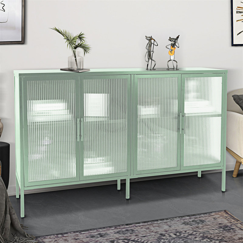 Buffet Imerio 59,17, table de buffet, armoire de salle à manger, crédence de bureau avec verre translucide, Vert menthe